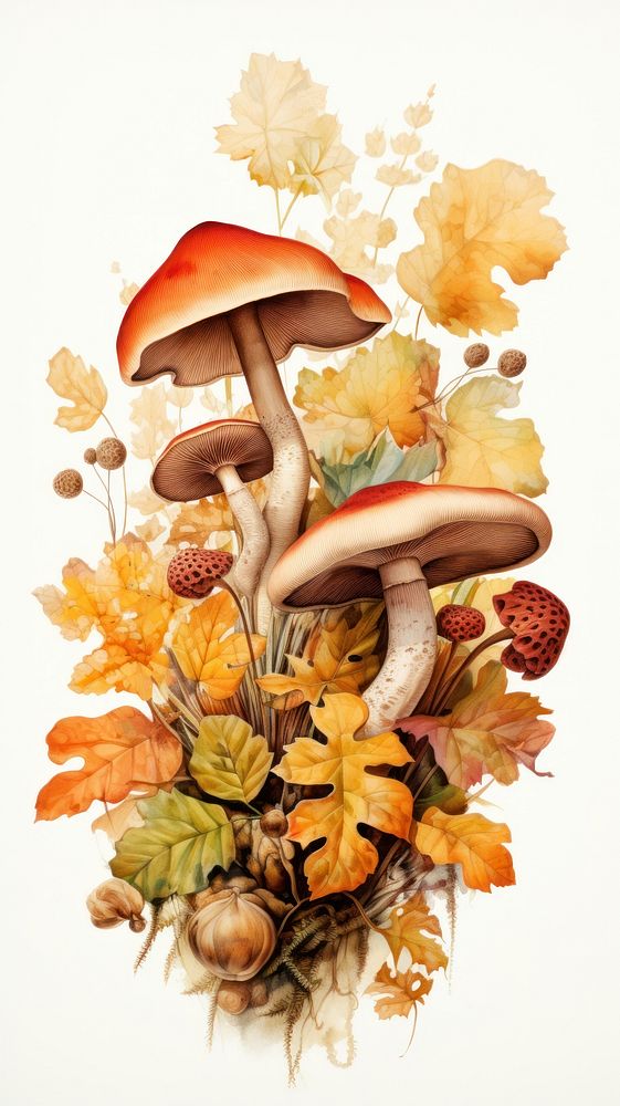 Mushroom watercolor frame fungus plant art.