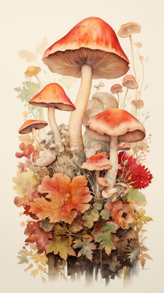 Mushroom watercolor frame art fungus agaric.