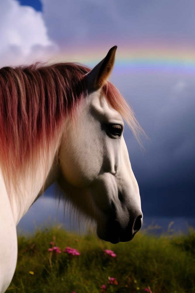 Photography of horse landscape outdoors rainbow.