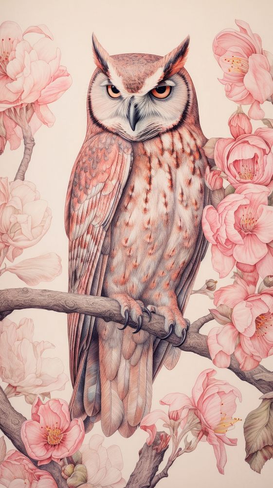 Vintage drawing owl sketch painting animal.