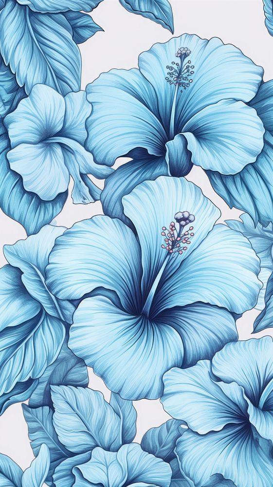 Vintage drawing blue hibiscus pattern flower backgrounds.