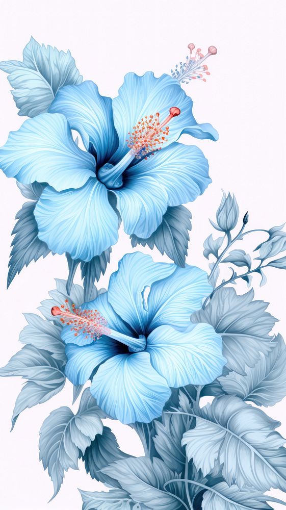 Vintage drawing blue hibiscus flower pattern sketch.