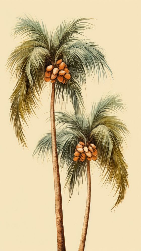 Vintage drawing coconut trees sketch plant arecaceae.