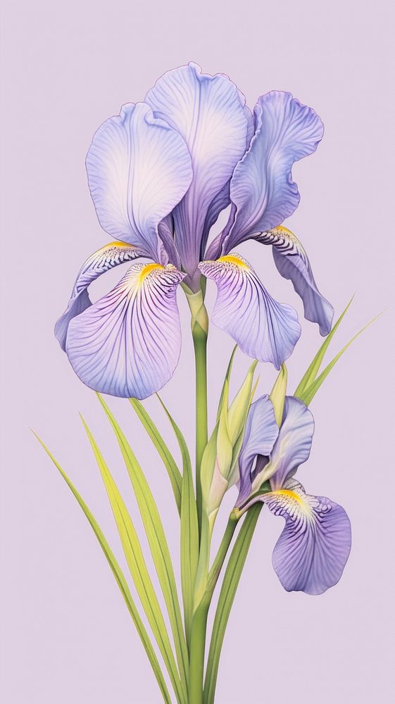 Vintage drawing iris flower blossom petal.
