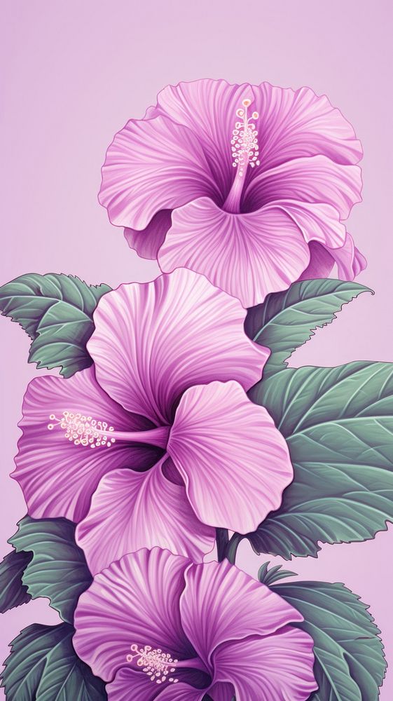 Vintage drawing purple hibiscus flower pattern plant.