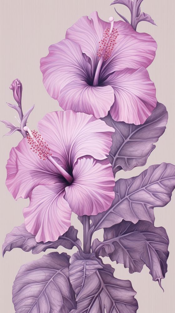 Vintage drawing purple hibiscus flower pattern sketch.