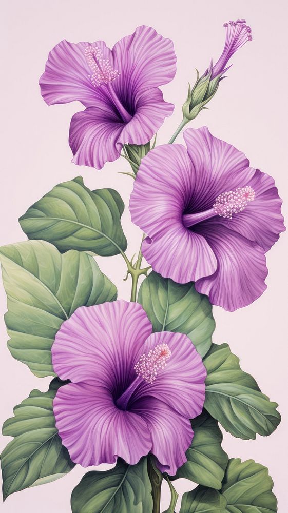 Vintage drawing purple hibiscus flower pattern sketch.
