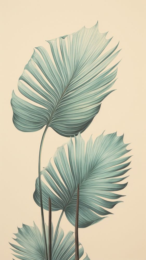 Vintage drawing palm leaves sketch plant leaf.