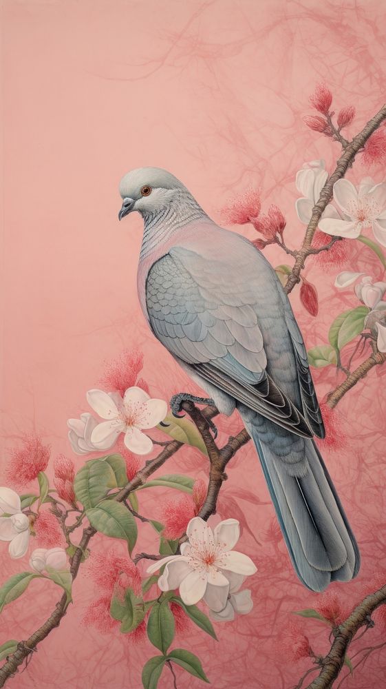 Vintage drawing pigeon flower painting animal.