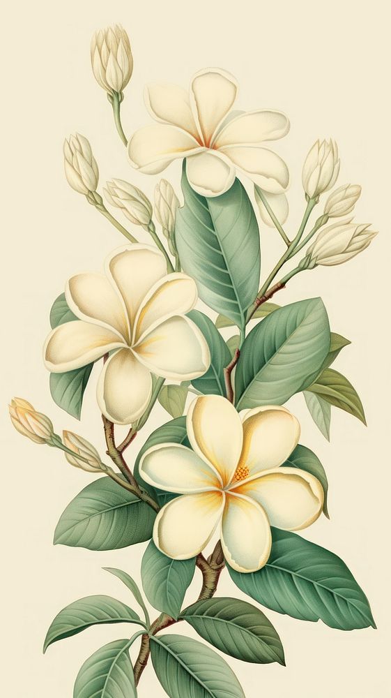 Vintage drawing Plumeria flower sketch pattern.