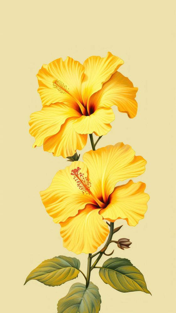 Vintage drawing yellow hibiscus flower | Free Photo Illustration - rawpixel