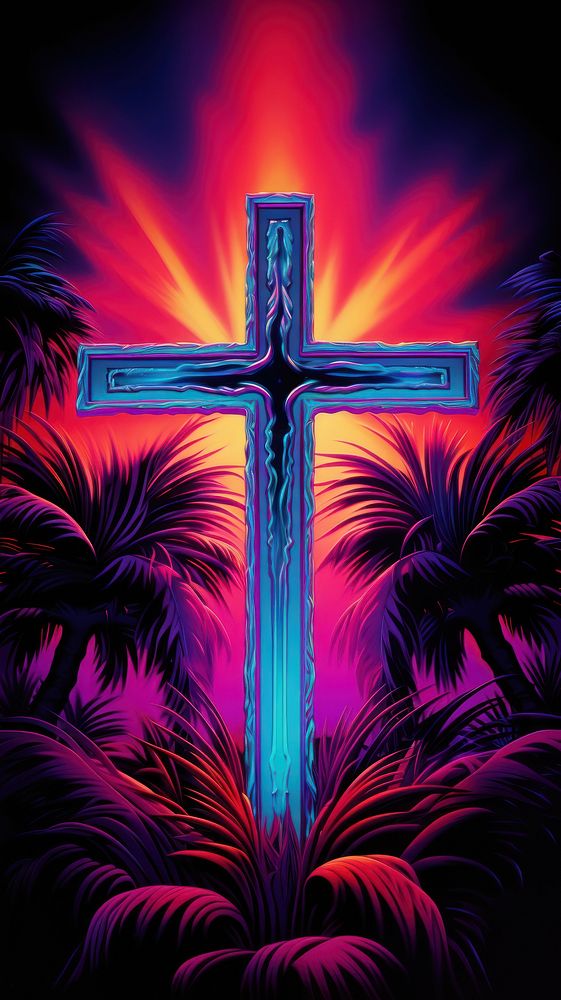 A Christ cross glowing symbol purple.