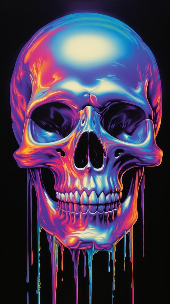 Burning Skull art glowing purple.