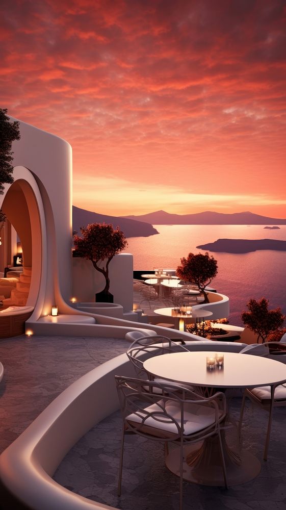 Sunset wallpaper architecture furniture outdoors.