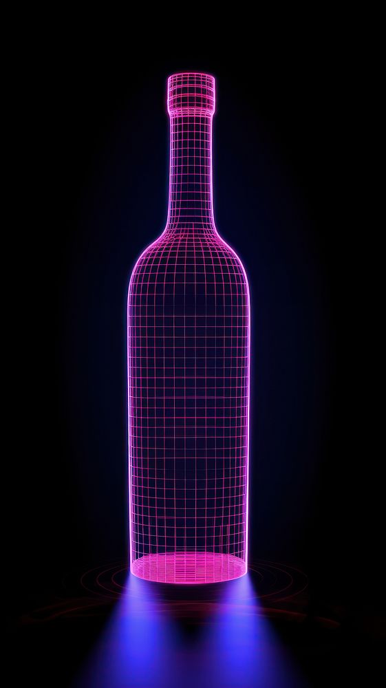Neon wine wireframe bottle light drink.