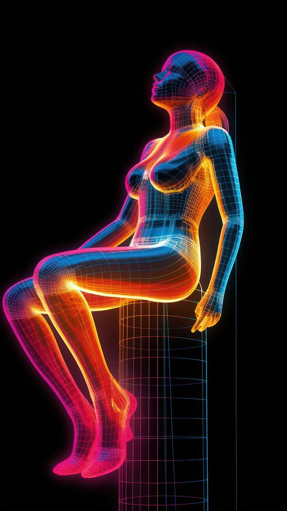 Neon woman wireframe adult light neon.