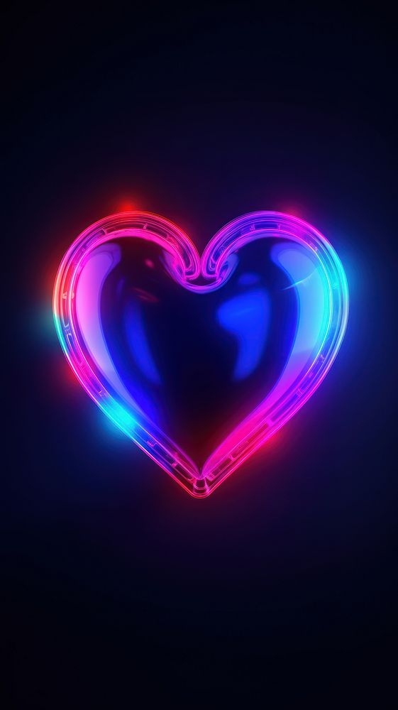 3D render neon hearts icon light illuminated futuristic.