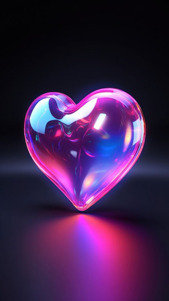 3D render neon hearts icon illuminated abstract darkness.
