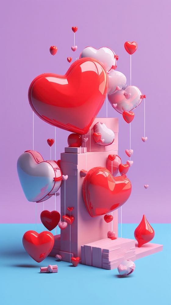 3d Surreal of a hearts balloon celebration creativity.