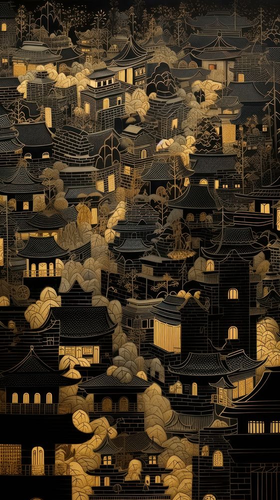 Traditional japanese crowded town architecture building outdoors.