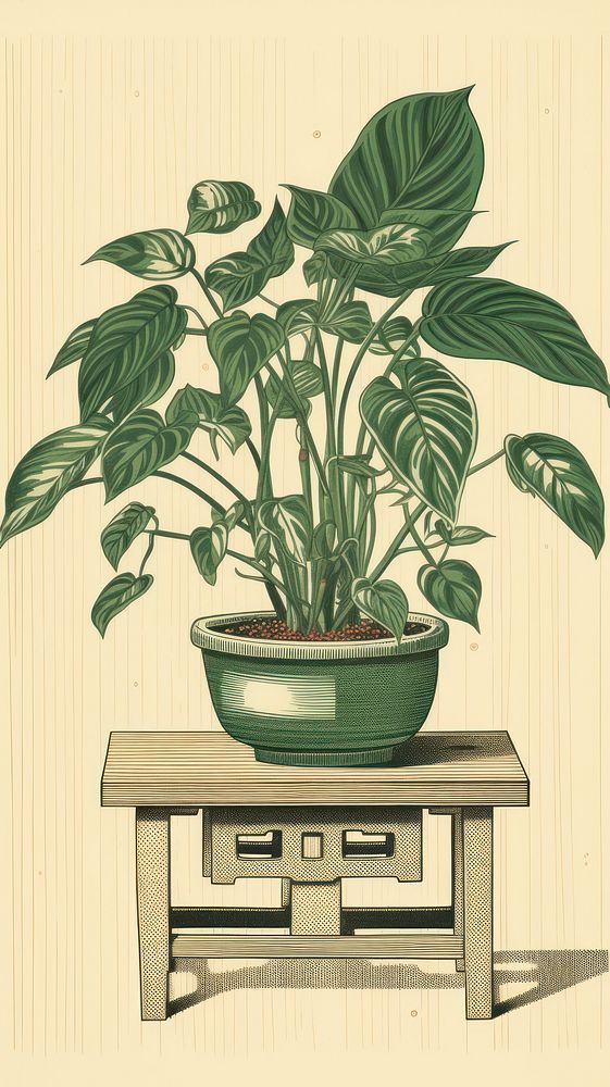 Traditional japanese house plant in clean composition green leaf wood.