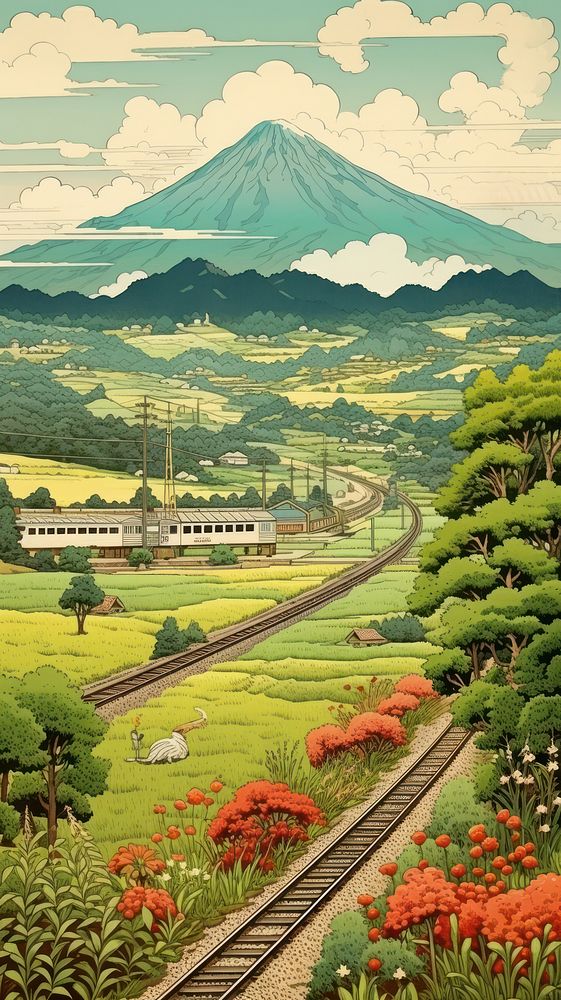 Traditional japanese metro countryside outdoors nature transportation.