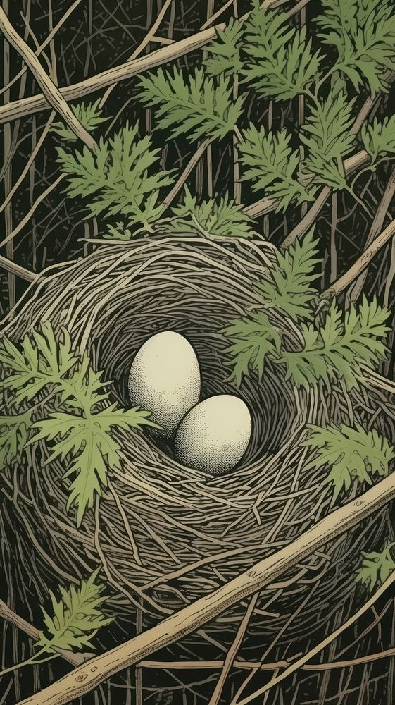 Traditional japanese nest in clean composition green egg beginnings.
