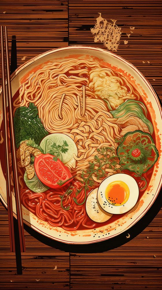 Traditional japanese ramen plate food meal.
