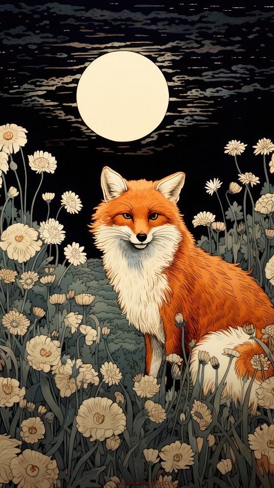 Traditional japanese red fox at night animal mammal inflorescence.