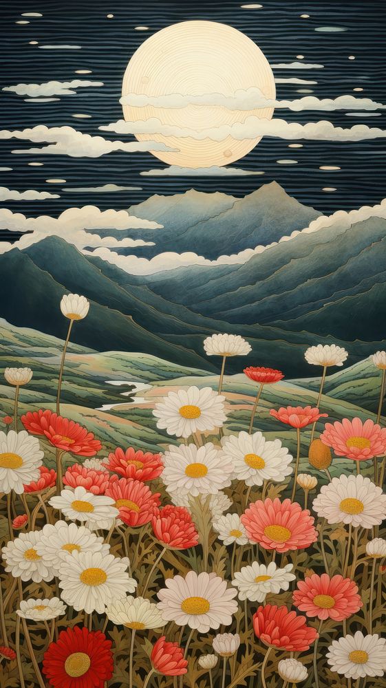 Traditional japanese stunning countryside outdoors painting nature.
