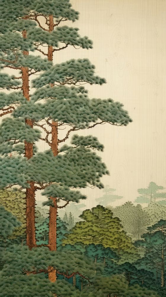 Japanese pine forest art backgrounds outdoors.