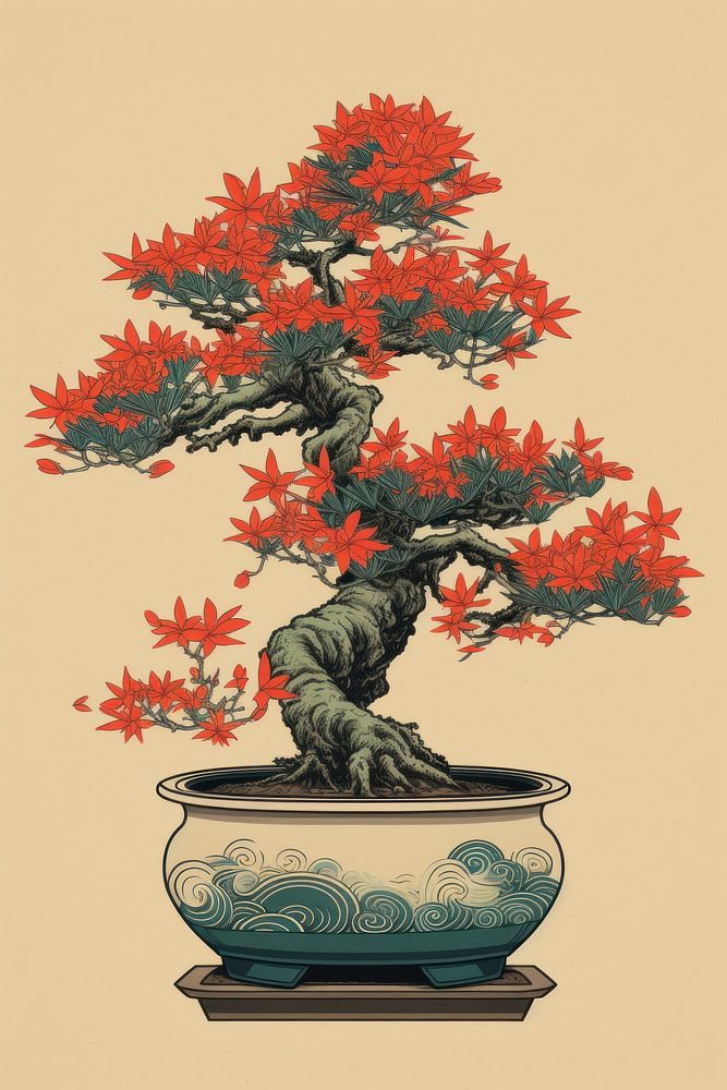 Potted small tree bonsai plant art.