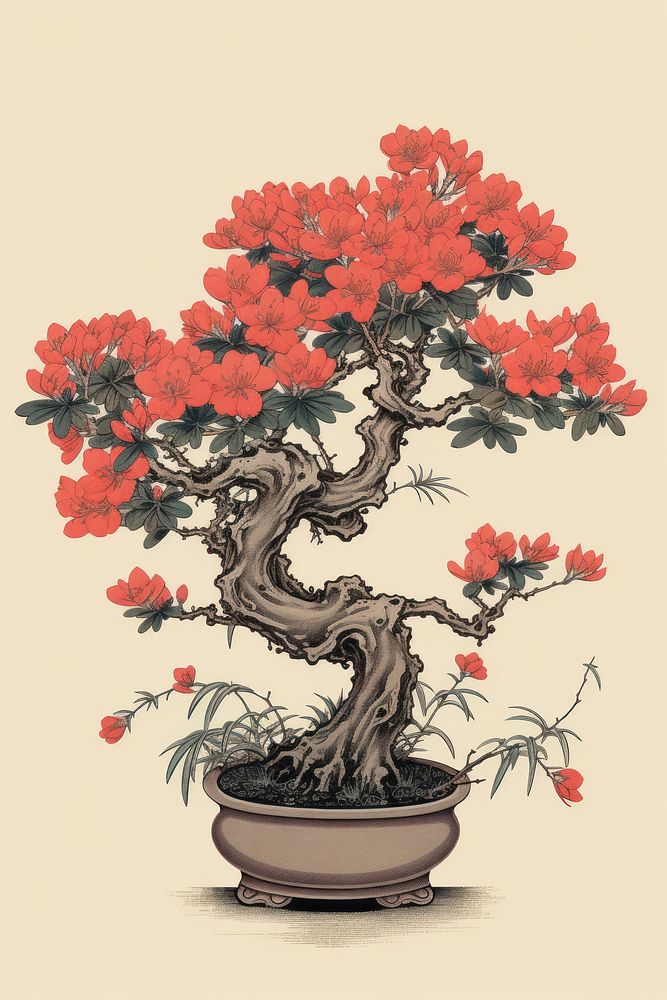 Potted small tree flower art bonsai.