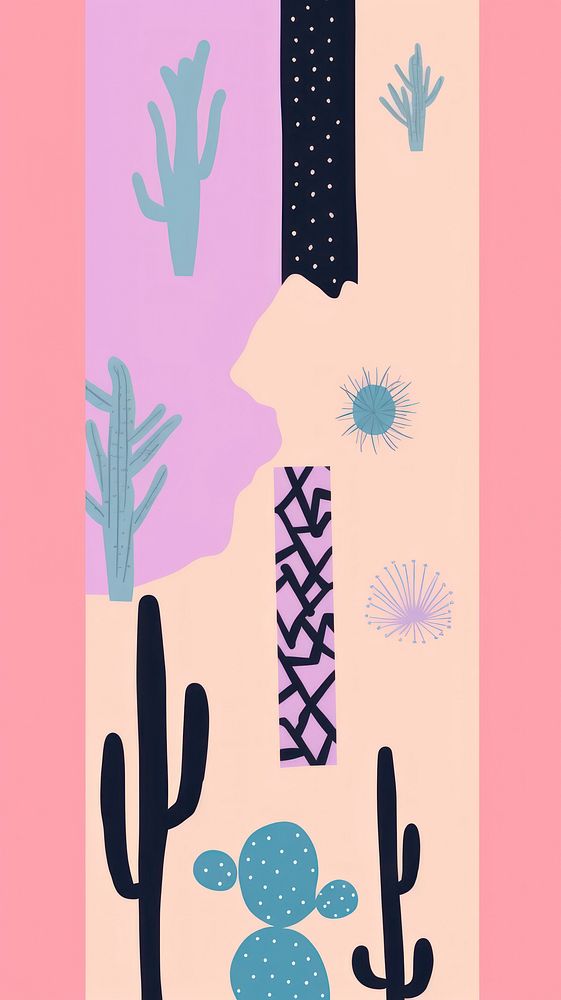 Memphis cactus border pattern art creativity.