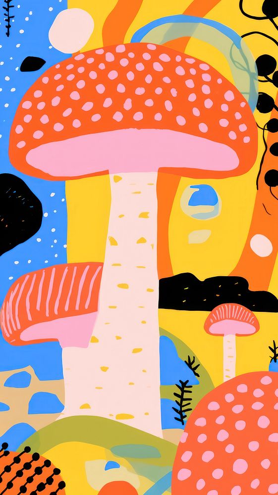 Memphis mushroom border backgrounds painting pattern.