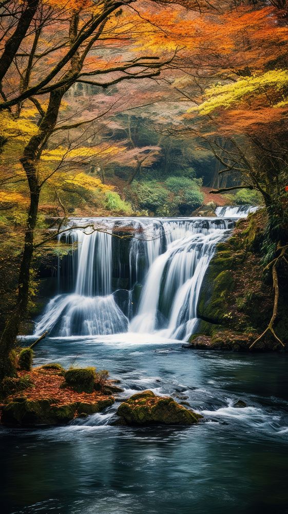 Waterfall in Japan in autumn landscape outdoors nature.