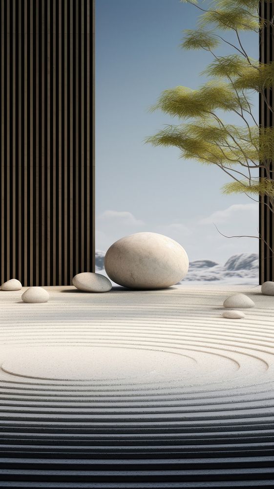 Zen garden outdoors pebble rock.