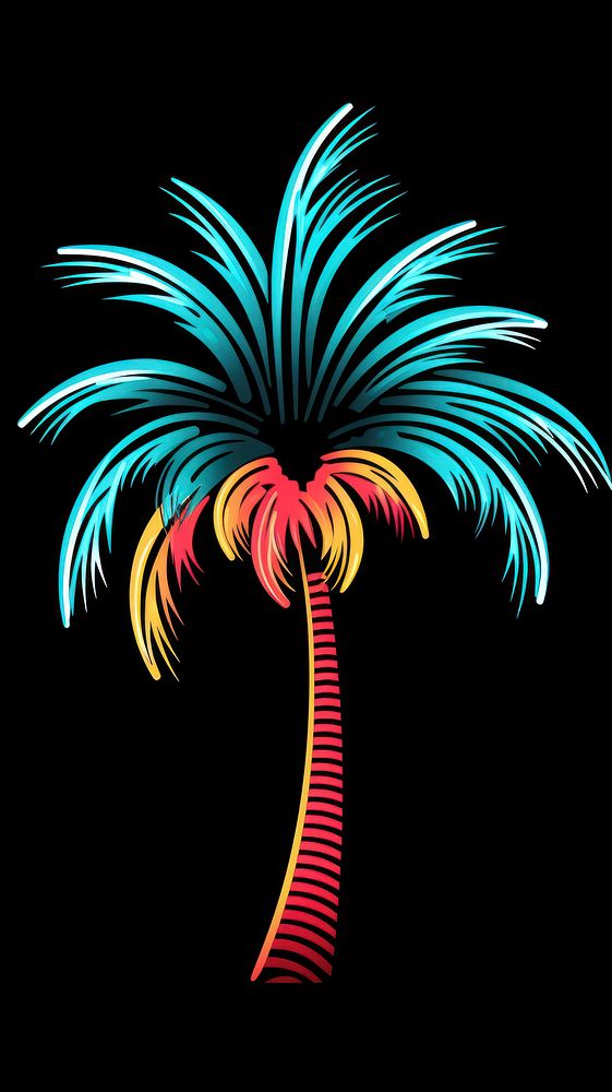 Palm tree fireworks plant black background.