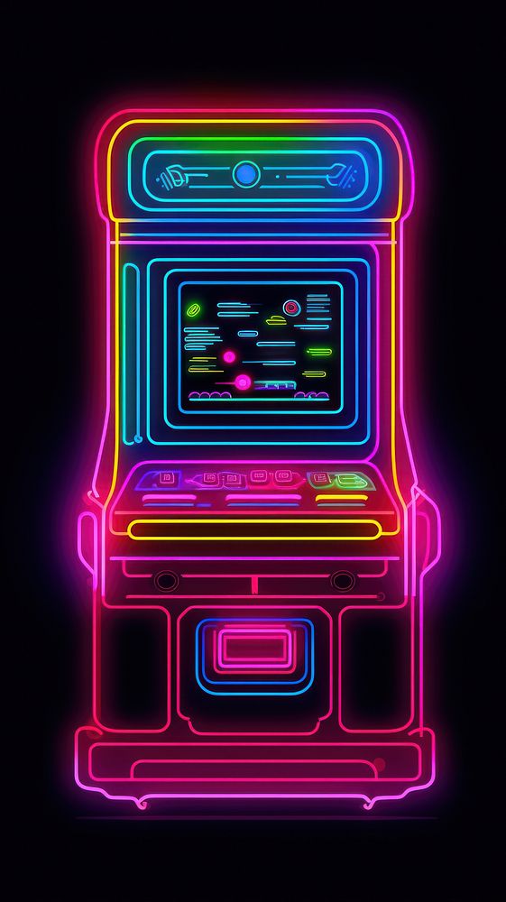 Arcade game machine neon light illuminated.