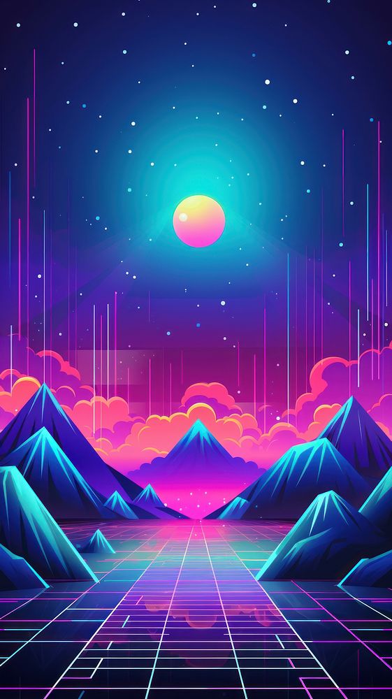 Retrowave landscape abstract nature.