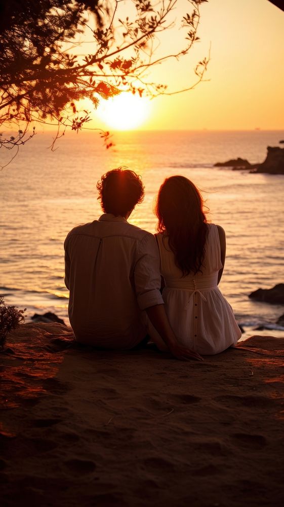 Love couple sunset beach sunlight.