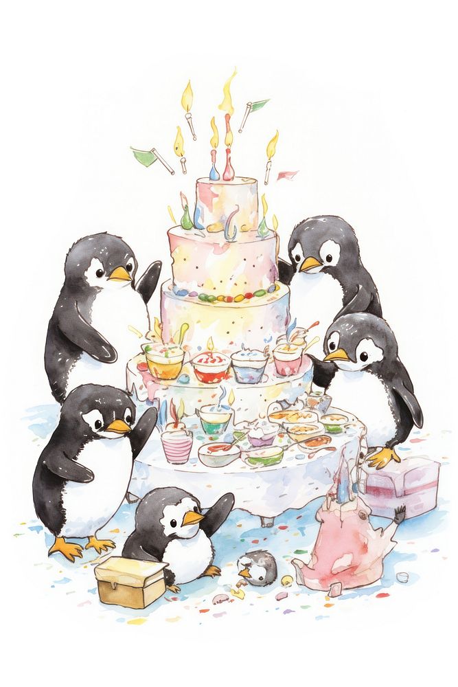 Penguins dessert drawing cream.
