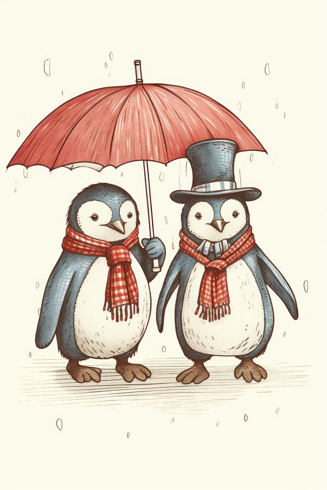 Penguins umbrella outdoors drawing.