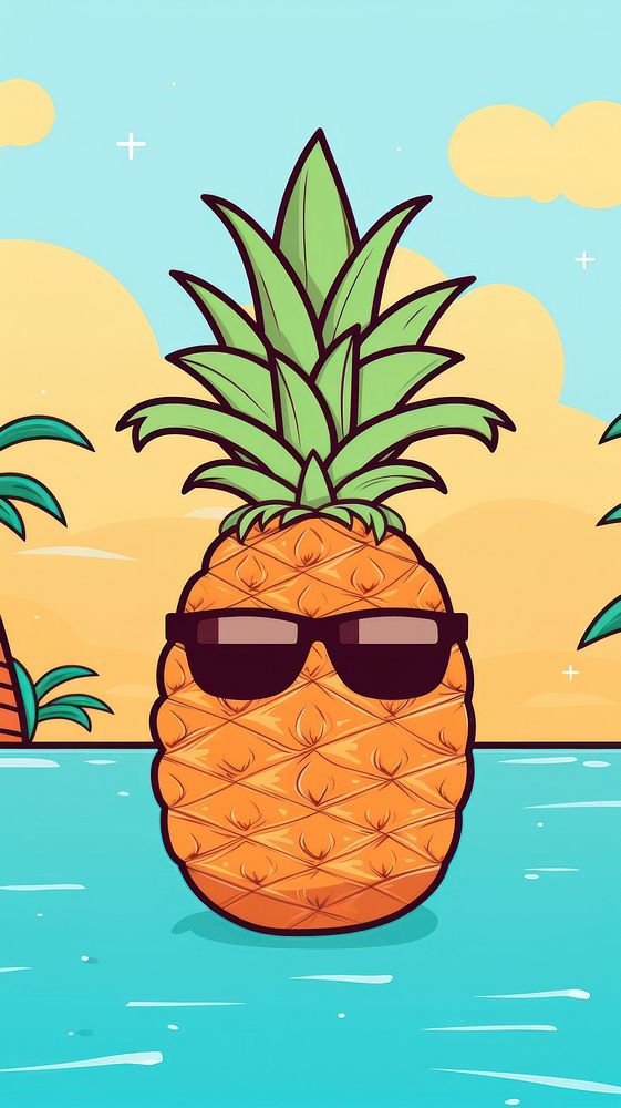 Pineapple sunglasses coconut cartoon.