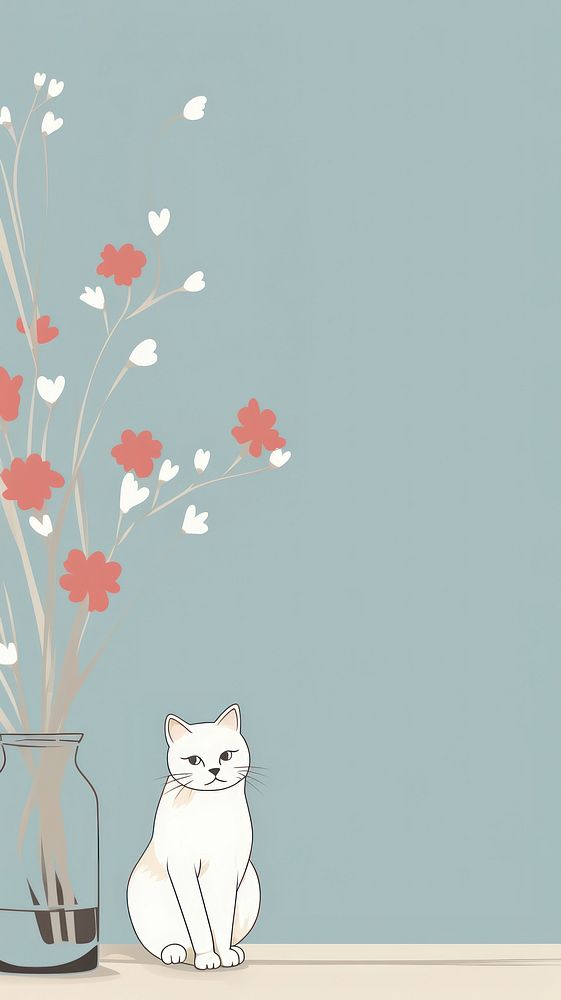 Cat flower wall wallpaper.