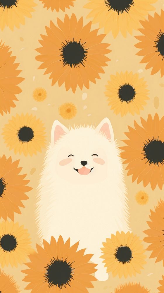 Cats and dogs sunflower wallpaper pattern.