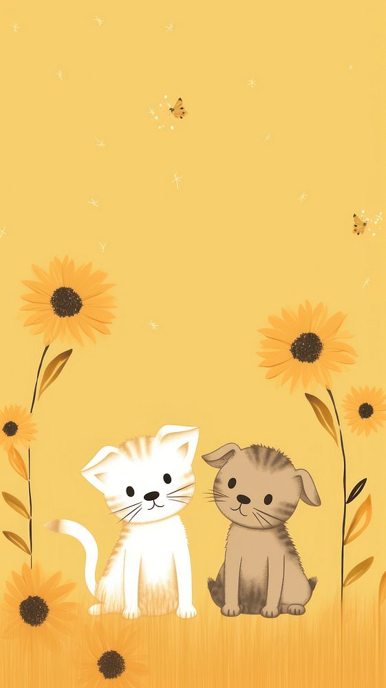 Cats and dogs sunflower cartoon animal.
