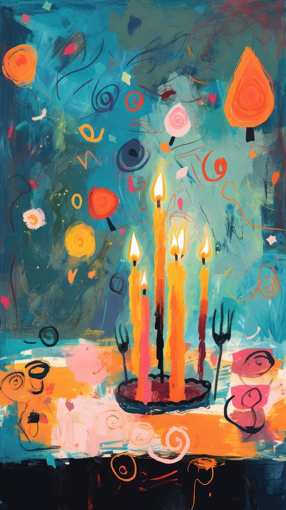 Retro birthday party painting candle abstract.