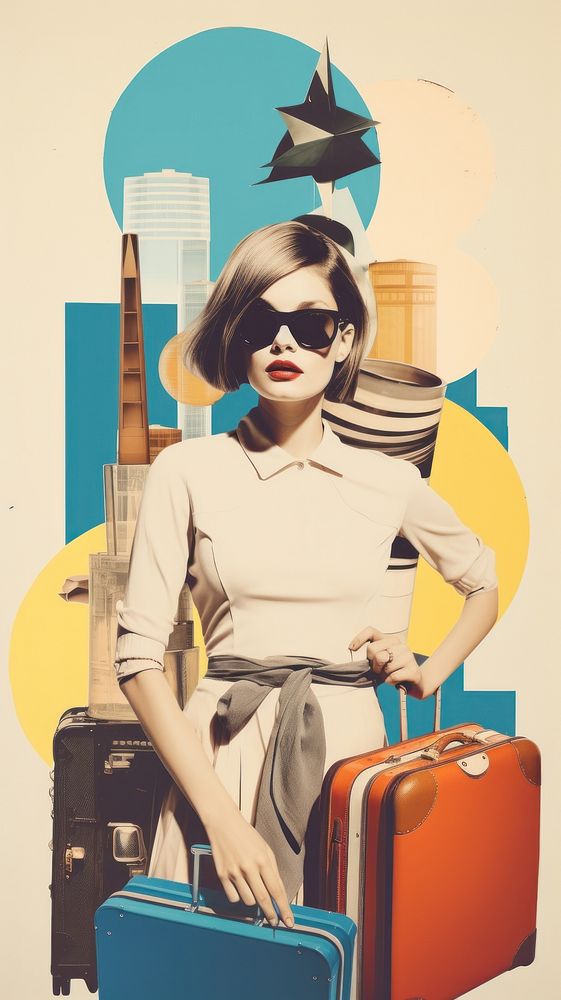 Woman luggage sunglasses suitcase.