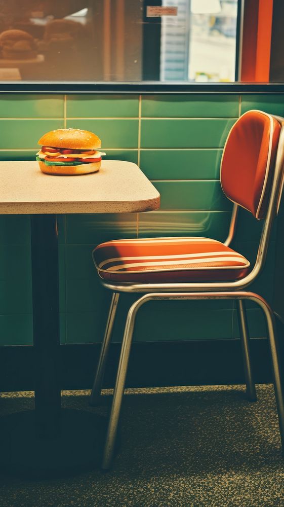 A vintage restaurant seat furniture burger table.